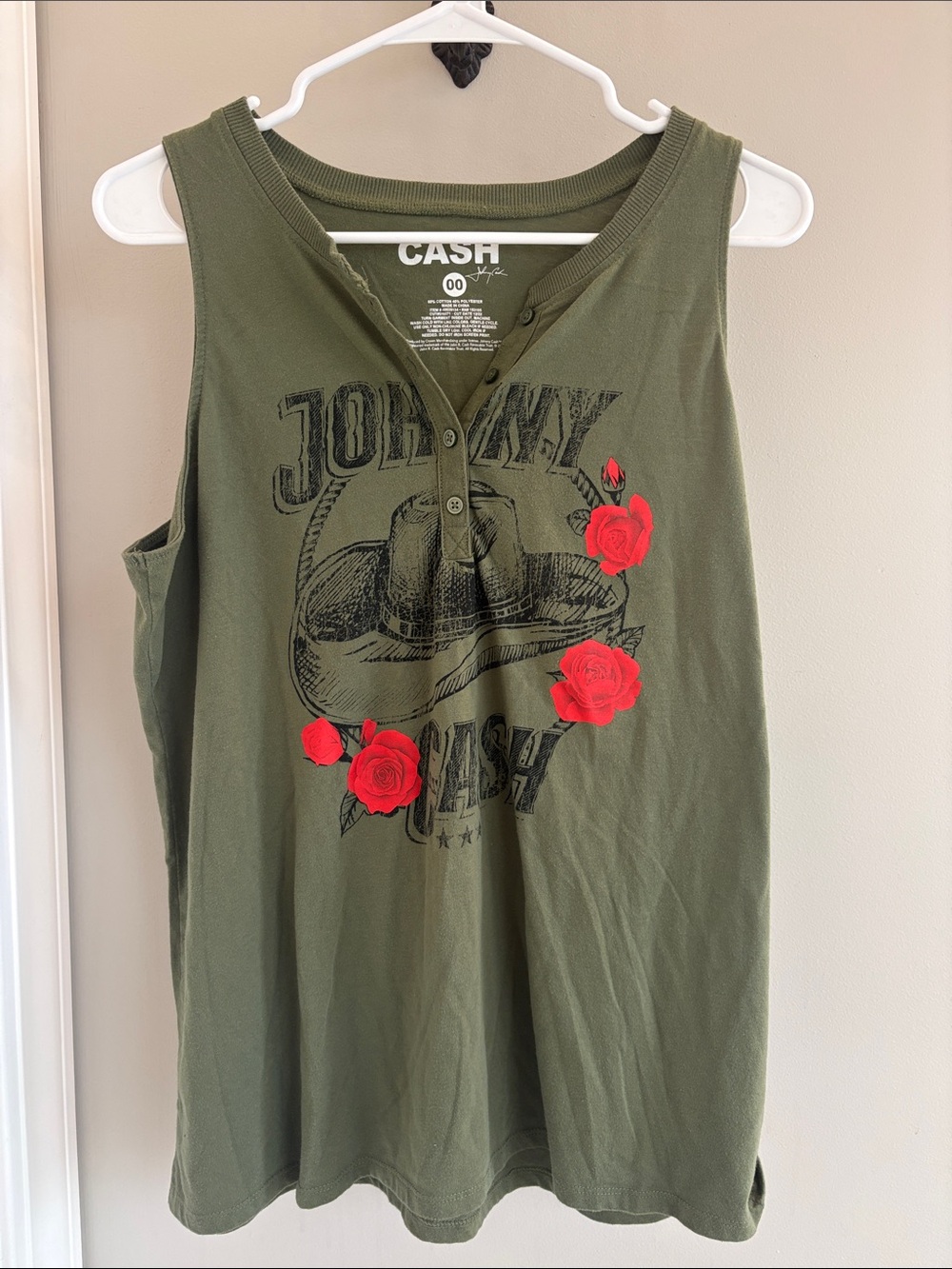 Torrid Johnny Cash Classic Fit Henley Tank Size 00 Olive Green